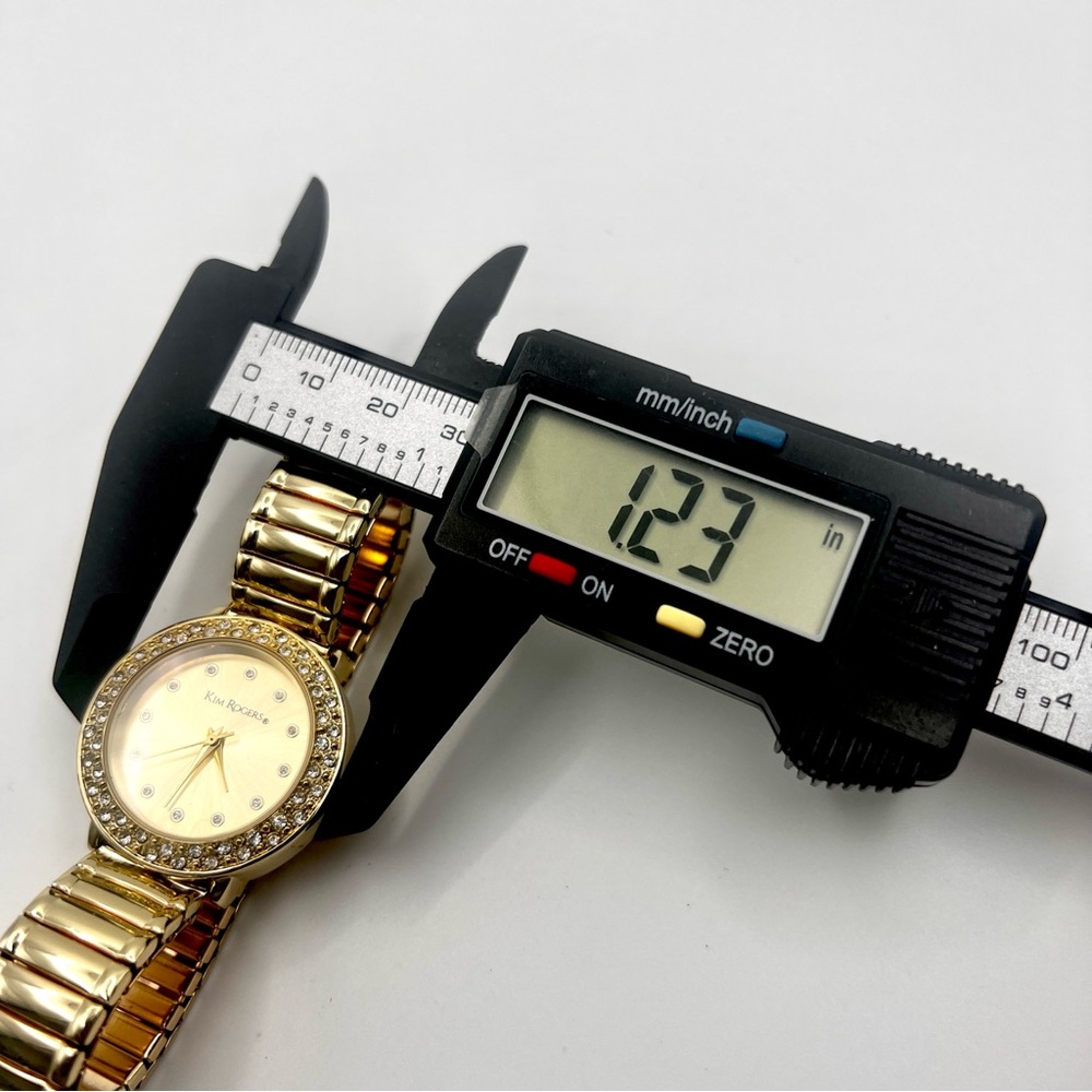 Kim Rogers Gold Stretch Bracelet Watch with Crystal Bezel 6.5" New Battery - Picture 10 of 13